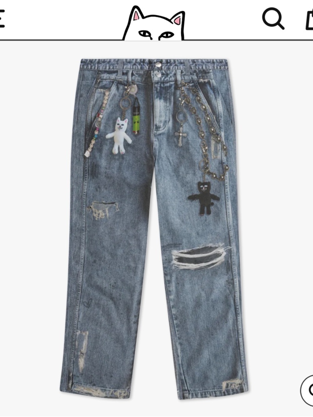 RIPNDIP Distressed Graphic Jeans Size 32 Acid Wash Streetwear Pants